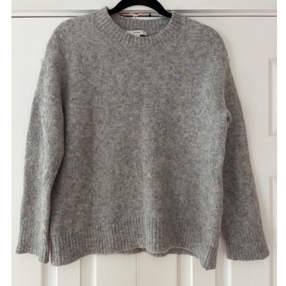 Vince Grey Alpaca Blend Fuzzy Crew Neck Sweater Large L/G Heathered Knit - Picture 2 of 6